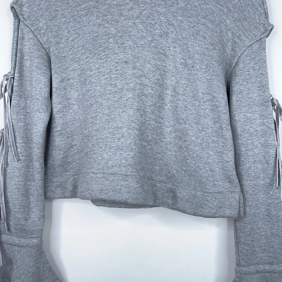 Jonathan Simkhai Pearl Detail Tie Sleeve Hoodie Gray Cropped Flared Cuffs Small - Picture 4 of 13